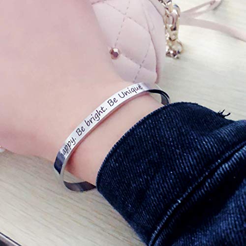 Image of Uloveido Stainless Steel Inspirational Bracelets for Women Engraved Personalized Mantra Initial Motivational Cuff Bangle Y460