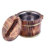 wrtgerht WoodeRice Eimer Reiskocher Dampfgarer Sushi Reisschale Japanische Hangiri Sushi Oke Reismischwanne mit Liner Deckel for Home Restaurant 20cm Küchengeräte (Color : Coffee, Size : 16X16CM)