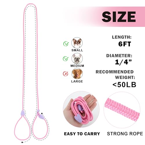Image of Slip Leads For Dogs 6Ft Slip Leash For Dogs Dog Lead With 6 Colors Strong Nylon Dog Training Leash No Pull Rope Dog Leash Dog Leashes For Small Medium Dogs (Pink, One Size),?182.88 cm