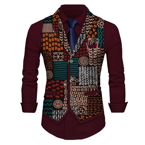 African Men Clothes Long Sleeve Dashiki Shirts and Vest Set Top Casual Print Men Africa Traditional Vest Shirt