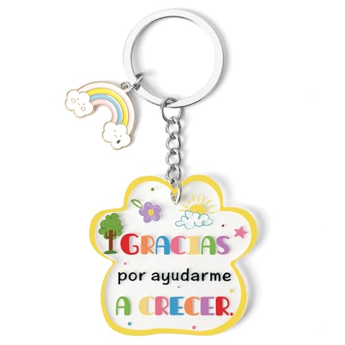 QWZify Regalo Profesora Infantil Navidad Llavero Profesora, Llaveros de Acrílico Regalos para Profesores Primaria Llavero profe Llaveros Originales Acrílico Regalo Gracias por Ayudarme a Crecer