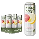 Happy Being Raspberry Lemon Sparkling White Tea – Antioxidant & Polyphenol Rich, Infused with Turmeric, Elderberry, Caffeine Free, Plant-Based, Low Sugar & Low Calorie Drinks, 12oz (4 Pack)