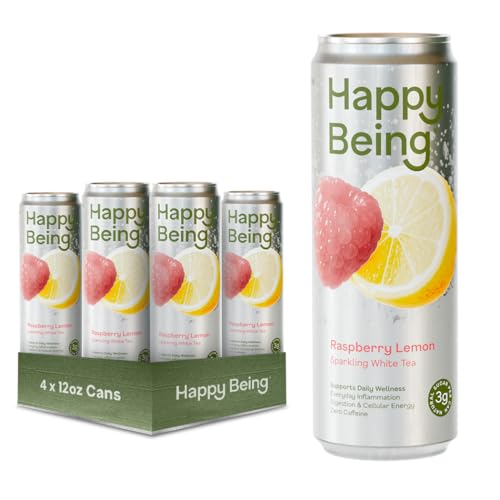 Happy Being Raspberry Lemon Sparkling White Tea – Antioxidant & Polyphenol Rich, Infused with...