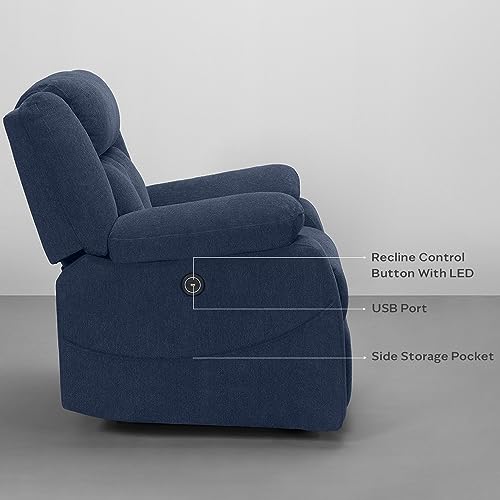 Image of Sleepyhead RX7 Designed by Duroflex - Motorized Single Seater Fabric Recliner Chair with Rocking & 360 Swivel |3 Position Easy Recline |Plush Cushion Sofa for Living Room - Berry Blue