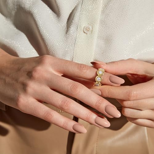 KissYan Band Ring for Women, 14K Gold Plate Dainty Pave Teardrop or Circle CZ Eternity Bridal Wedding Promise Engagement Statement Ring Fashion Gifts2