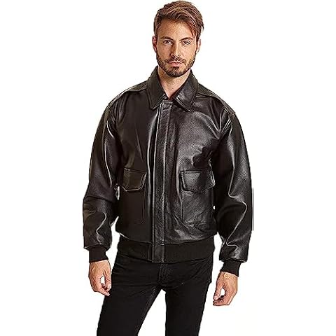 Excelled Men's Leather Flight Jacket, Black, Large Cover