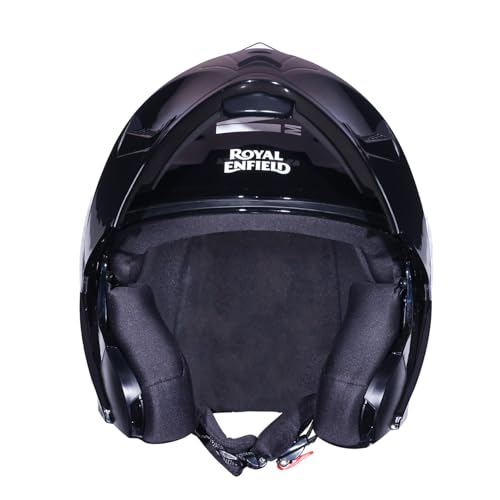 Image of Royal Enfield Mod Adroit MLG Modular Face helmet | Certification: ISI | Impact Protection: High-density EPS liner | Polycarbonate Visor | Micrometric lock | BLACK L