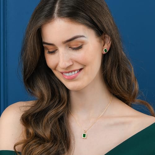 925 Sterling Silver Emerald Cut Stud Earrings for Women with White, Green, Blue, or Red Cubic Zirconia Stones, Emerald Cut Silver or Gold Earrings, Jewelry for Women with a Gift Box4