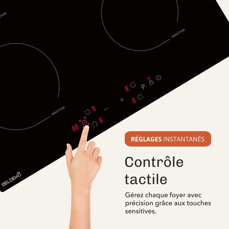 BELDEKO Plaque Induction 4 Feux 7900W Tactile Booster - Marque Française