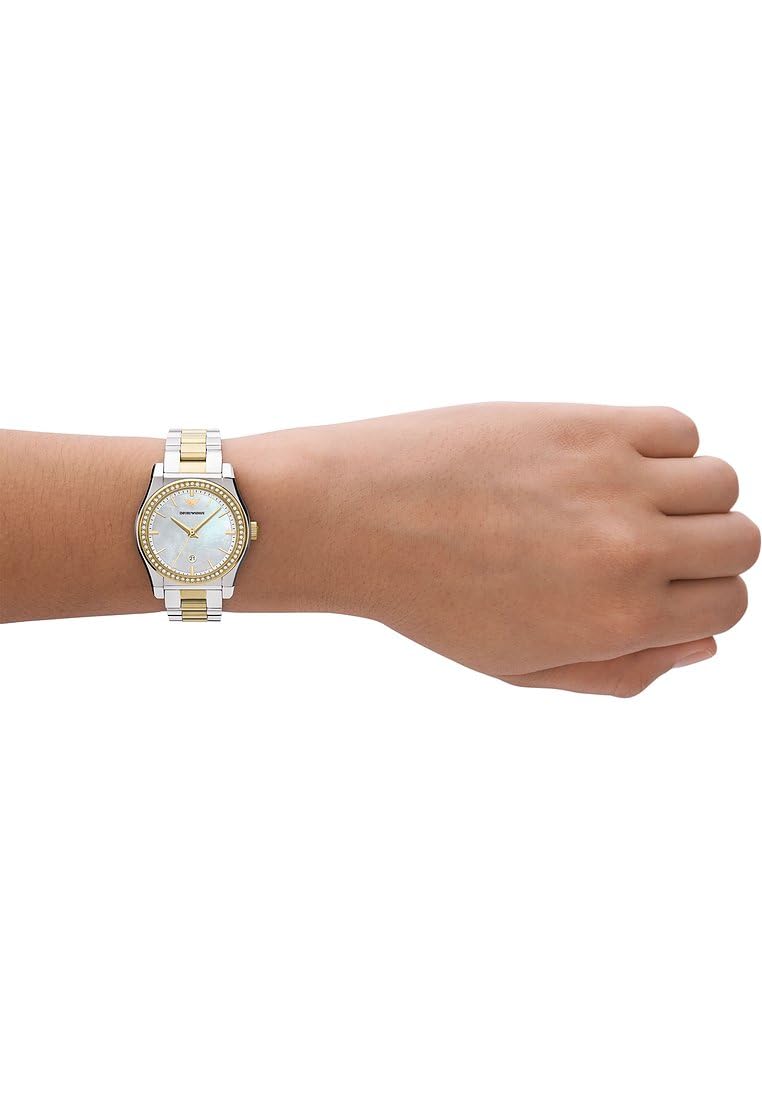 Emporio Armani Reloj de Señora, 32mm Movimiento de Cuarzo con Fecha a Tres Agujas y Correa de Acero Inoxidable