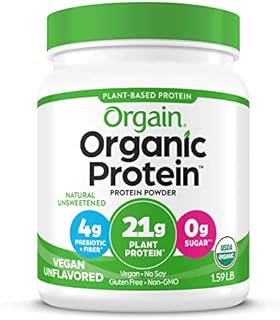Orgain Organic Unflavored Vegan Protein Powder, Natural Unsweetened - 21g of Plant Based Protein, Non Dairy, Gluten Free, No Sugar Added, Soy Free, Non-GMO, 1.59 lb (Packaging May Vary)