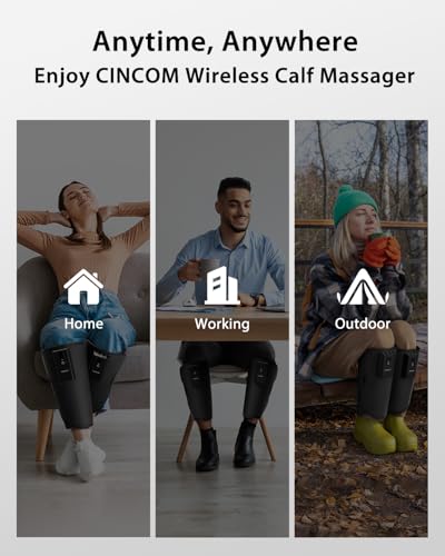 Image of CINCOM Cordless Leg Massager with Air Compression, Calf Massager for Circulation and Pain Relief with 6 Intensity Levels, Rechargeable Portable Leg Compression Machine for Daily Leg Relief