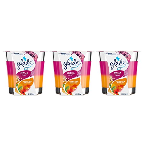 Glade Candle Jar, Air Freshener, 2in1, Hawaiian Breeze & Vanilla Passion Fruit, 3.4 oz, 3 Count