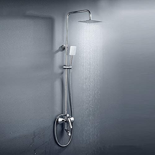 Duschsystem, Badezimmer Quadrat An Der Wand Montiert Duschsystem Messingkörper Keramikventil DREI Funktion Dusche Wasserhahn 8"Duschkopf + Handbrause