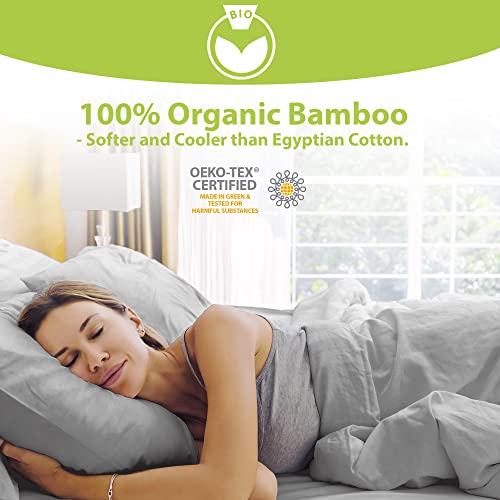 Bampure Bamboo Sheets King Size - 100% Organic Bamboo - 4Pc Set - Superior Soft & Cooling Sheets - Up To 16’’ Deep Pocket - Luxury Series - 1 Flat Sheet,1 Fitted Sheet,2 Pillowcases (King Light Grey) #TOP1