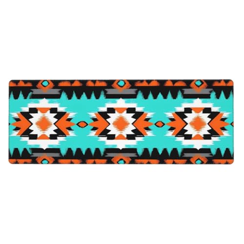 Grand tapis de souris aztèque 80x30 cm turquoise avec base antidérapante