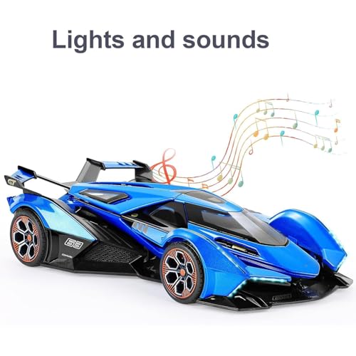 Image of 1:22 Scale Diecast Metal Car Lambo V12 GT Toy Car for Kids Collection Model Cars with Light Sound Pull Back Openable Door