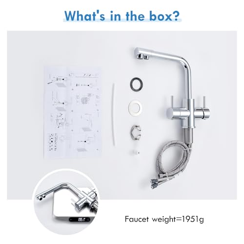 Aktines 4 Wege Küchenarmatur, Doppelhebel Armatur Wasserhahn Küche mit Trinkwasser und Sodawasser Spültischarmatur Spülenarmatur Küche für Wasserfilter und Sprudler Edelstahl, verchromt poliert
