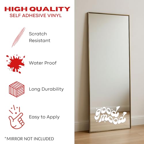 Image of Sticker for Glass & Mirrors| Minimal Vinyl Decal for Bedroom Bathroom & Cafe | Self-Adhesive Waterproof Quote Mirror Sticker | Aesthetic Decals (Good Mood, Medium, Matt White)