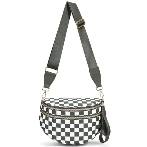 Image of hibear Checkered Crossbody Bag Spacious Bum Bags for Women Nylon Crossbody Fanny Packs Checkered Purse Belt Wallet