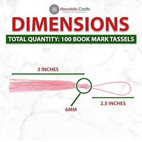 Image of Mandala Crafts Small Blush Bookmark Tassels - 100 Bulk Silky Mini Craft Tassels with Loops for Bookmarks, Jewelry Making, Graduation Decorations, and Keychains