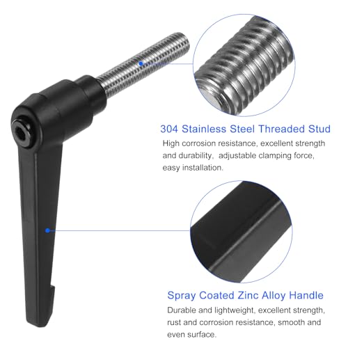 Image of uxcell 2pcs Clamping Lever Handles, M10 x 40mm 304 Stainless Steel Threaded Male Stud, Adjustable Handles Locking Quick Release Ratchet Push Button Bolt Knobs, Black