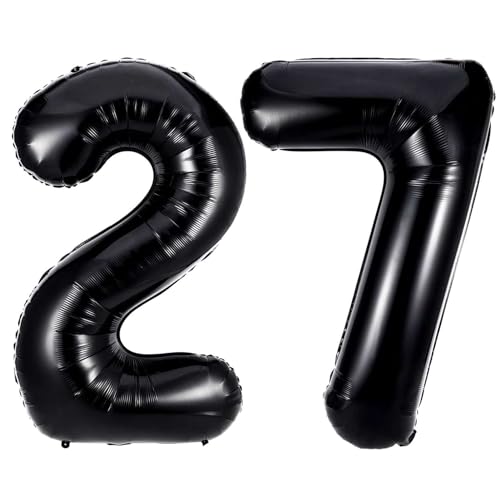 Black 27 Number Balloons, 40 Inch Giant Number 27 Balloons Foil Mylar Helium Black Number Balloons for 27th Birthday Party Supplies Anniversary Event Celebration Decorations