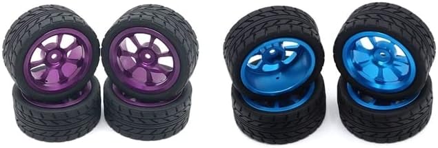 2Set 65Mm Metal Wheel Rim + High Grip Rubber Tires Tyres for WTY 144001 A959 A959-B 124019 124018 Blue & Purple - (Color: Lavender)