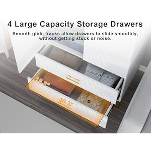 Wood White Wardrobe Closet with Drawers 2 Doors 2 Drawers and Armoire with Hanging 1 Rod Cabinet Handle with Metal Legs Tall Wardrobe Closet with 204 D x 315 W x 768 H