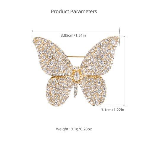 Fashion Butterfly Rhinestone Brooch Pin for Women Silver Gold-Toned Clear Crystal Cluster Cartoon Animal CZ Brooches Lapel Pins Badge Dress Accessories Unisex Delicate Holiday Christmas Chic Jewelry (Gold) by Hebelee - Image 6