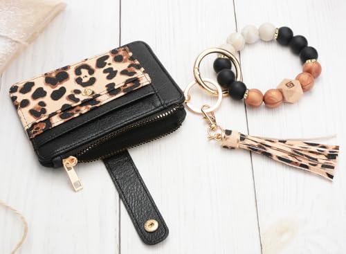Image of COOLANS Silicone Bracelet Wristlet Wallet Credit Card Holder RFID ID Window Key Ring Tassel Slim Wallet Women Keychain Purse