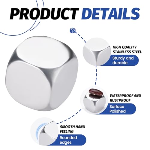 Realand Leere Würfel für Lasergravur, 18 mm, 6-seitig, gravierbar, Metall, Edelstahl, individuelle Entscheidungswürfel, Rohlinge für Spiele, Essen, Entscheidung, Date, Nacht, Paare, Geschenke, Party