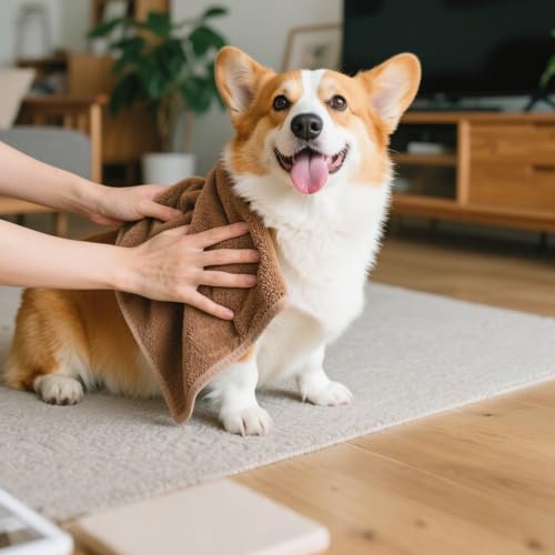 GFUEIGJ 2 Stück Haustier Badetuch Hundehandtuch Extra Saugfähig 75x35 cm Hunde Handtuch Handtücher Schnelltrocknend Haustier für Katzen, Hunde Oder Andere Haustiere(Lila und Braun)