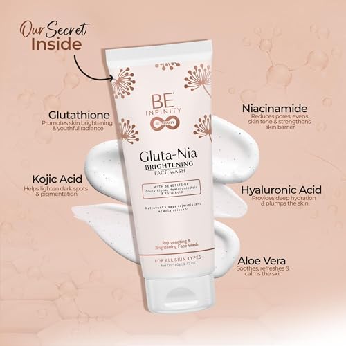 Image of Gluta-Nia Brightening Face Wash | Rejuvenating Cleanser with Glutathione, Hyaluronic Acid & Kojic Acid | Radiance Boosting & Suitable for All Skin Types | 60g Each (Pack of 2)