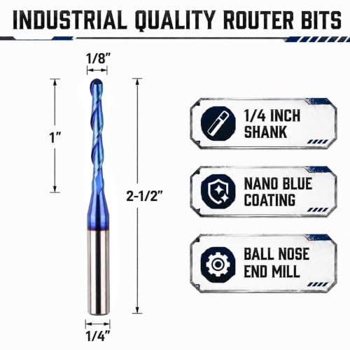 Image of 1 /4 inch Shank CNC Router Bits 1 /8 inch Cutting Dia Ball Nose Spiral End Mill
