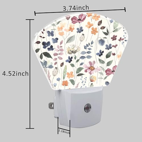Image of Watercolor Flowers Night Light for Kids Girls Boys, Leaves and Plants LED Night Light Plug into Wall with Dusk to Dawn Sensor for Bedroom, Hallway, Kitchen, Bathroom, Stairs Decor