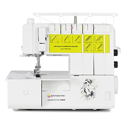 EFFEKTIV - Máquina de Coser Recubridora Triumphator 2000X | Máquina de Coser 2/3/4 Hilo | Marco de Metal Completo | 1400 Puntadas por Minuto | Enhebrado Automático | Incluye Caja con Accesorios