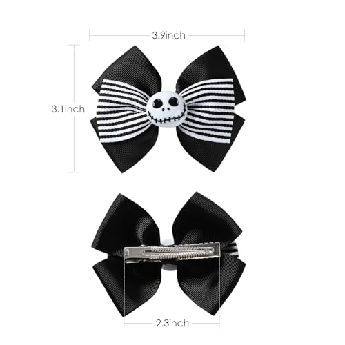 2 Piezas Pinzas de Pelo con Lazo Fantasma Calavera Negro y Blanco con Cinta a Rayas para Navidad, Halloween y Fiestas miniatura 4