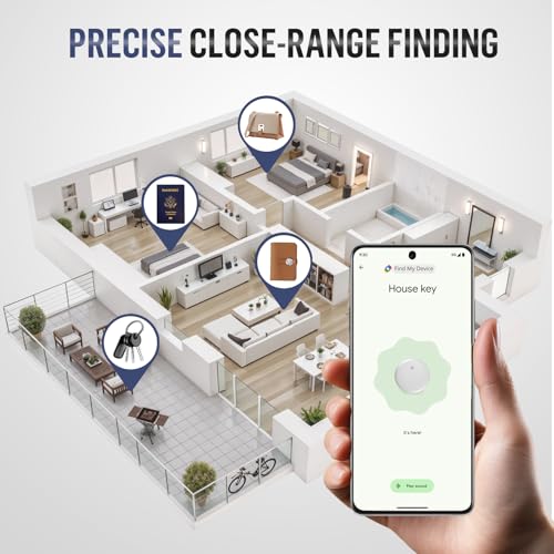 Air Tracker Tags-4 Pack for Android, Item Locator Key Finder Works with Find Hub App, Luggage Tracker for Keys, Wallet, Suitcase, IP67 Waterproof, Compatible with Android Phone