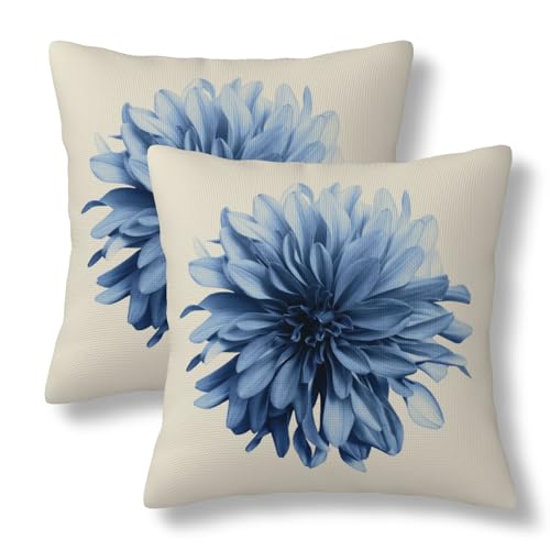 BEITUOLA Light Blue Flower Throw Pillow Covers 18x18 Set of 2 Dahlia Flower Decorative Pillow Covers Floral Outdoors Pillowcase Cushion Case Farmhouse Home Decor for Sofa Couch Bed Bedroom