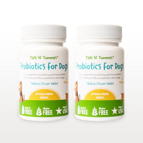 Tails ’N’ Tummies Probiotics for Dogs: 120 Tiny Tablets for Allergies, Itchy Skin, Diarrhea & Digestive Relief – Gentle, Clean Formula for Dogs (2 Bottles)