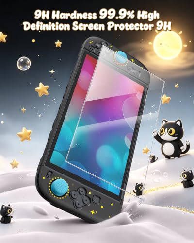 Image of Switch 2 Cute Case,FYOUNG Dockable Cute Cat Hard Shell Cover for Nintendo 2 | Full Protection Accessories for Nintendo Switch 2 with Tempered Glass, PC Hard Case Anti-scratch Shockproof
