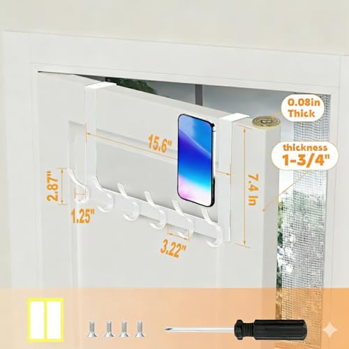 Peasulin Over The Door Hooks, Door Hanger with 12 Coat Hooks, 7.4" Extended Arm Over Door Towel Rack, Aluminum Alloy Rust-Proof, No Drilling, for Bathroom Bedroom Closet Entryway (White) by Peasulin - Image 7