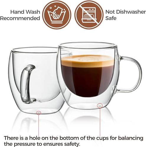 Image of ANKUL Heat Resistant Double Wall Glass Coffee Mugs Clear Insulated Coffee Glass, Cappuccino Cups, Latte Cups, Beverage Glasses (250 ML Cup, 2)