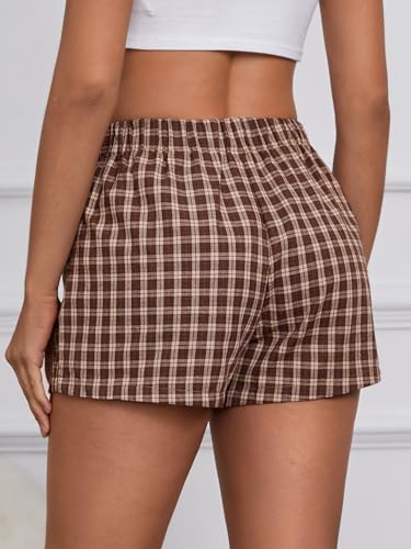 MakeMeChic Women's Gingham Pajama Bottom Elastic Waist Wide Leg Sleepwear Plaid Lounge Shorts4