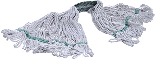 Image of SPARTA Flo-Pac Cotton Mop Head, Loop-Ended, Wide Band with 5 inch Green Band for Organized Cleaning, Medium, White, (Pack of 12)