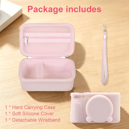 Image of Elonbo Camera Case for Canon PowerShot SX740 / SX730 Digital Camera, Canon SX740 / SX730 HS Hard Carrying Case + Soft Silicone Cover with Removable Lens Cover, Jelly Pink