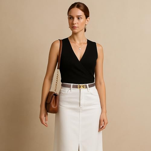 Image of Aurolran Women's Leather Belt with Buckle - Ideal for Dresses, Jeans, and Coats
