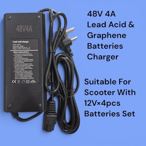 Image of Electric Scooter Charger 48V 4 AMP | GRAPHENO | Lead Acid and Graphene Batteries | 4 Battery Scooter | Longest Wire | Fast Charging | Heavy Duty with Percentage Screen | AUTO Cutoff.