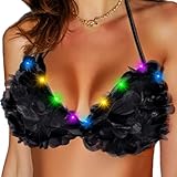 Zoestar Light Up Tulle Bra Top Sparkly Bikini Tops Rave Costume Outfits for Women (2 Black)